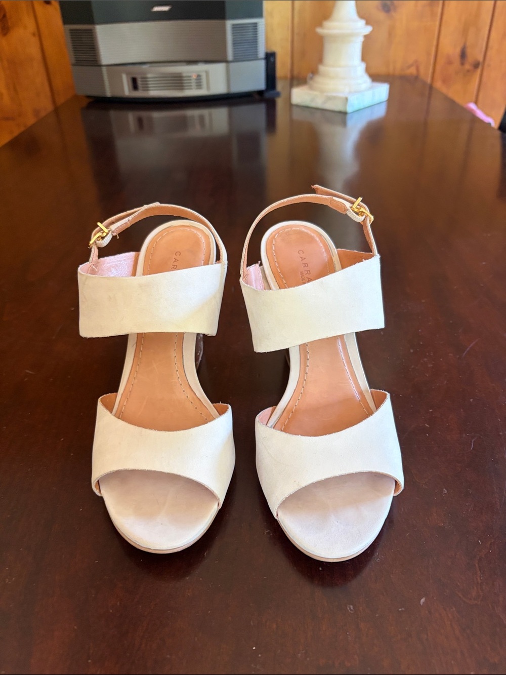 Neutral Cream Open-Toe Block Heel Sandals